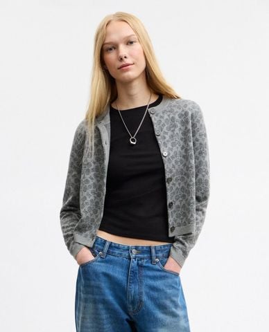  COACH - Áo khoác cardigan nữ cổ tròn tay dài Signature 