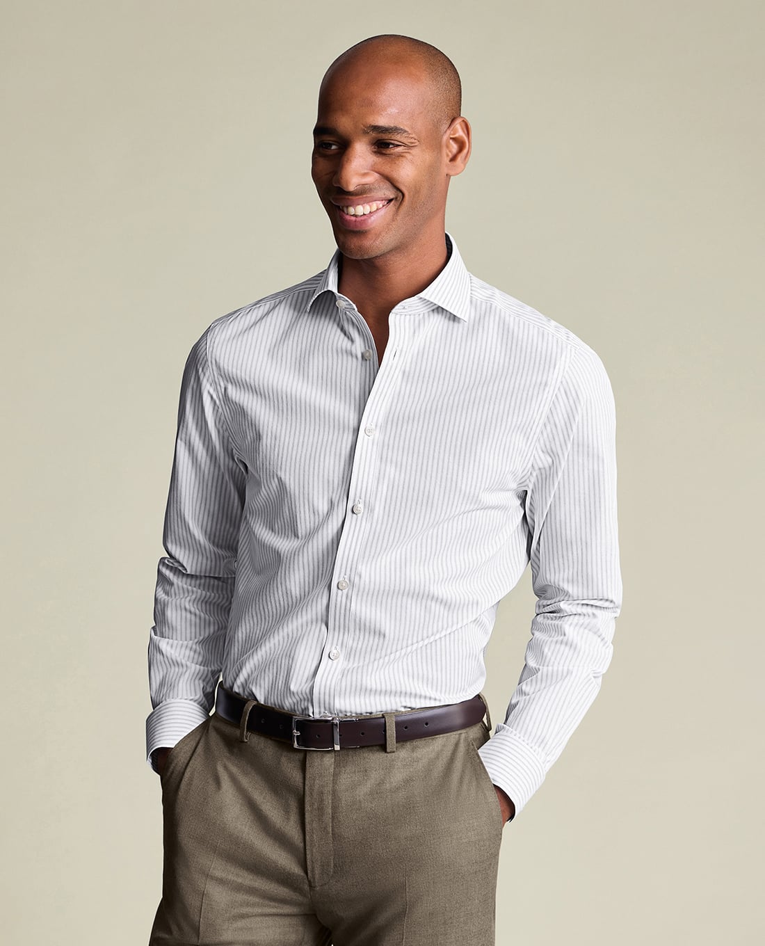 CHARLES TYRWHITT - Áo sơ mi nam cổ bẻ tay dài Poplin Stripe