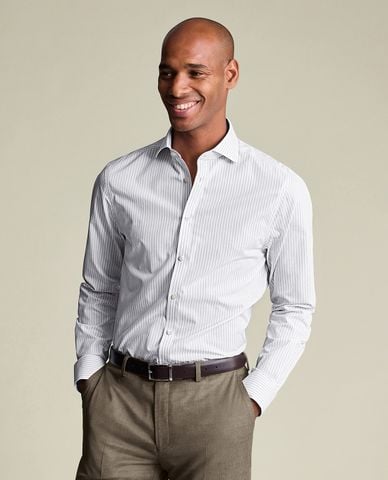  CHARLES TYRWHITT - Áo sơ mi nam cổ bẻ tay dài Poplin Stripe 