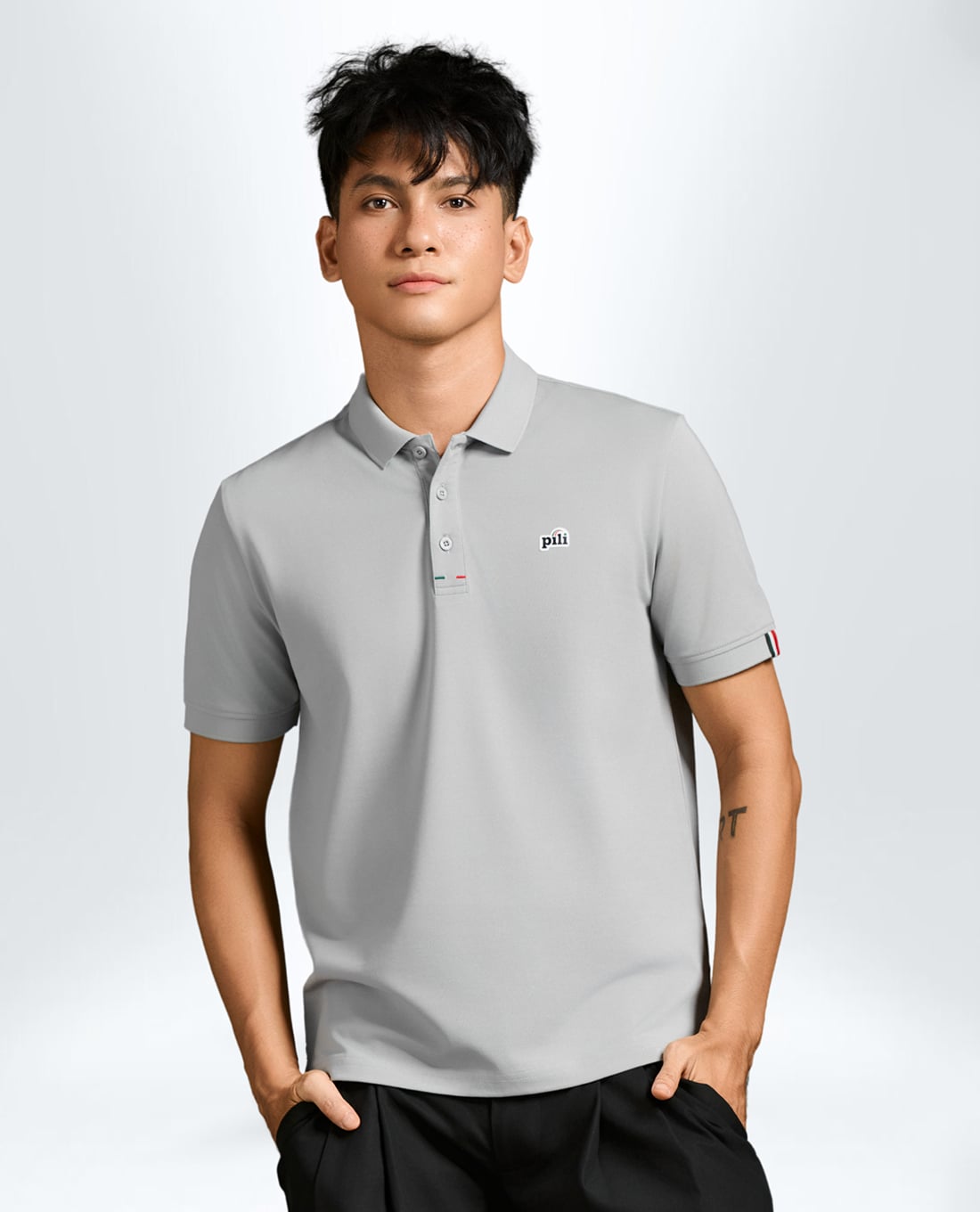 PILI - Áo polo nam tay ngắn phối patch logo