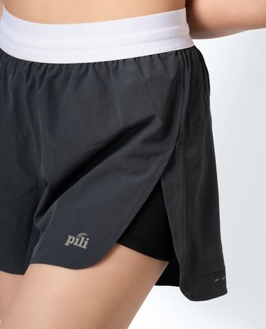  PILI - Quần short tập luyện nữ xẻ tà phối logo 