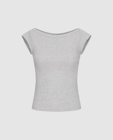  URBAN REVIVO - Áo thun nữ cổ thuyền phom ôm đính nơ 