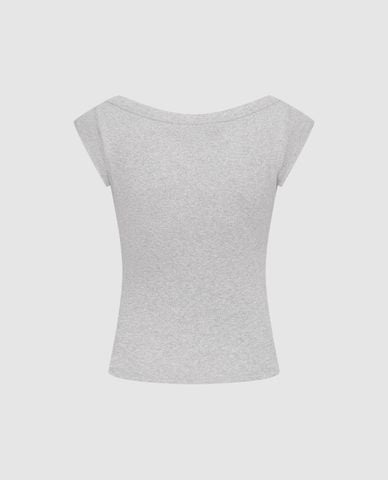  URBAN REVIVO - Áo thun nữ cổ thuyền phom ôm đính nơ 