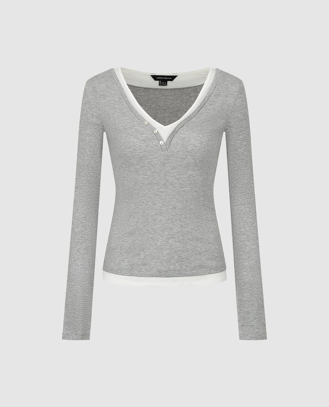 URBAN REVIVO - Áo dệt kim nữ cổ V tay dài phối layer