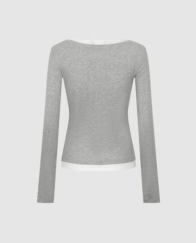  URBAN REVIVO - Áo dệt kim nữ cổ V tay dài phối layer 