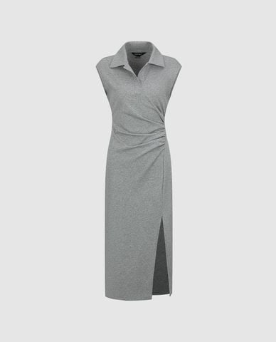 URBAN REVIVO - Đầm polo midi sát nách xẻ tà 