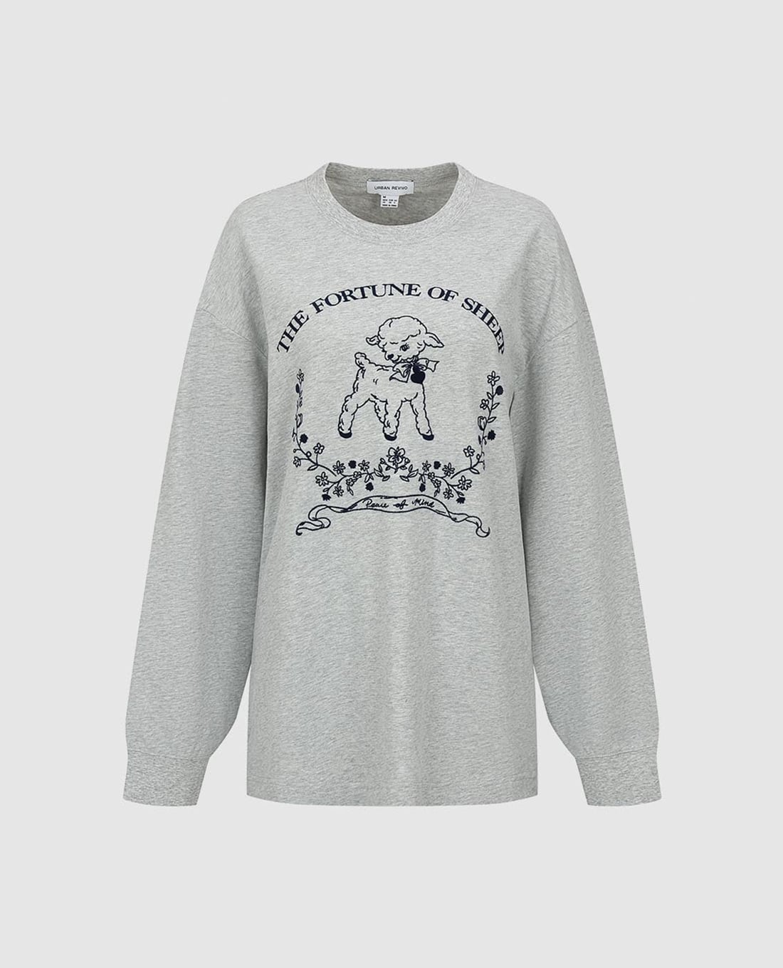 URBAN REVIVO - Áo thun nữ cổ tròn tay dài in họa tiết