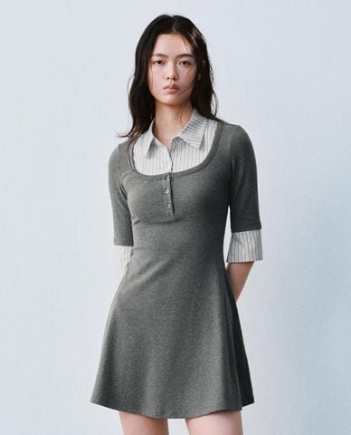  URBAN REVIVO - Đầm mini cổ sơ mi tay lửng 
