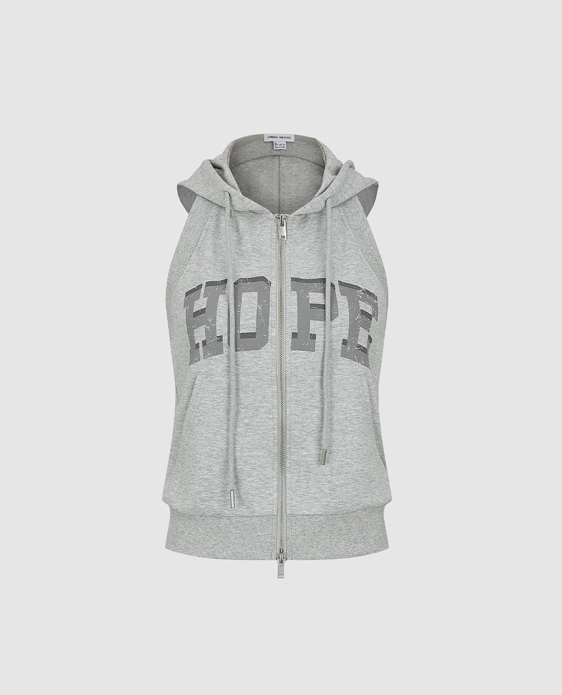 URBAN REVIVO - Áo hoodie nữ sát nách hở lưng phối khóa zip