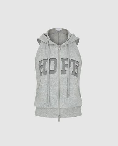  URBAN REVIVO - Áo hoodie nữ sát nách hở lưng phối khóa zip 