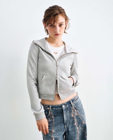  URBAN REVIVO - Áo khoác phối mũ nữ tay dài phom croptop 