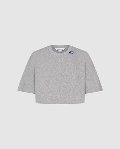  URBAN REVIVO - Áo croptop nữ cổ tròn tay ngắn phối dây rút 