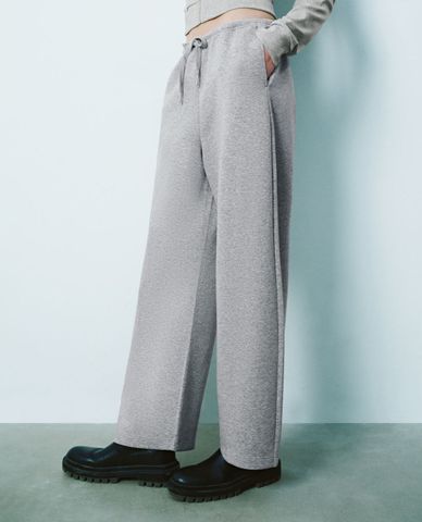  URBAN REVIVO - Quần nữ ống đứng lưng thun phối dây rút 