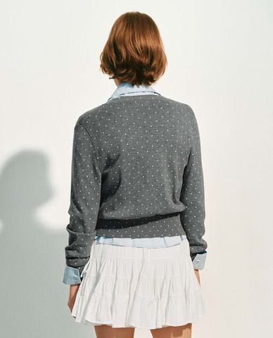  URBAN REVIVO - Áo khoác cardigan nữ cổ tròn họa tiết chấm bi 