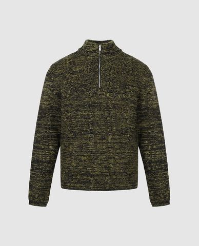  URBAN REVIVO - Áo dệt kim nam cổ lọ tay dài phối khoá zip 