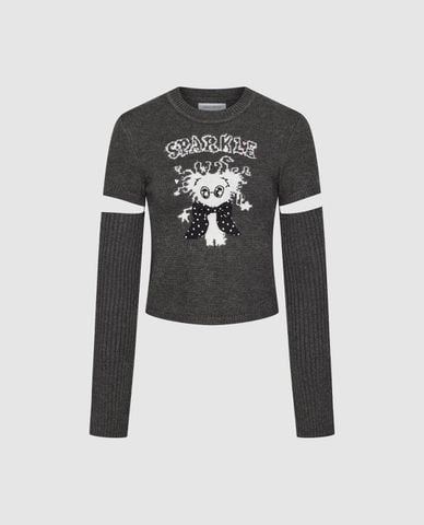  URBAN REVIVO - Áo dệt kim nữ tay dài phom croptop 