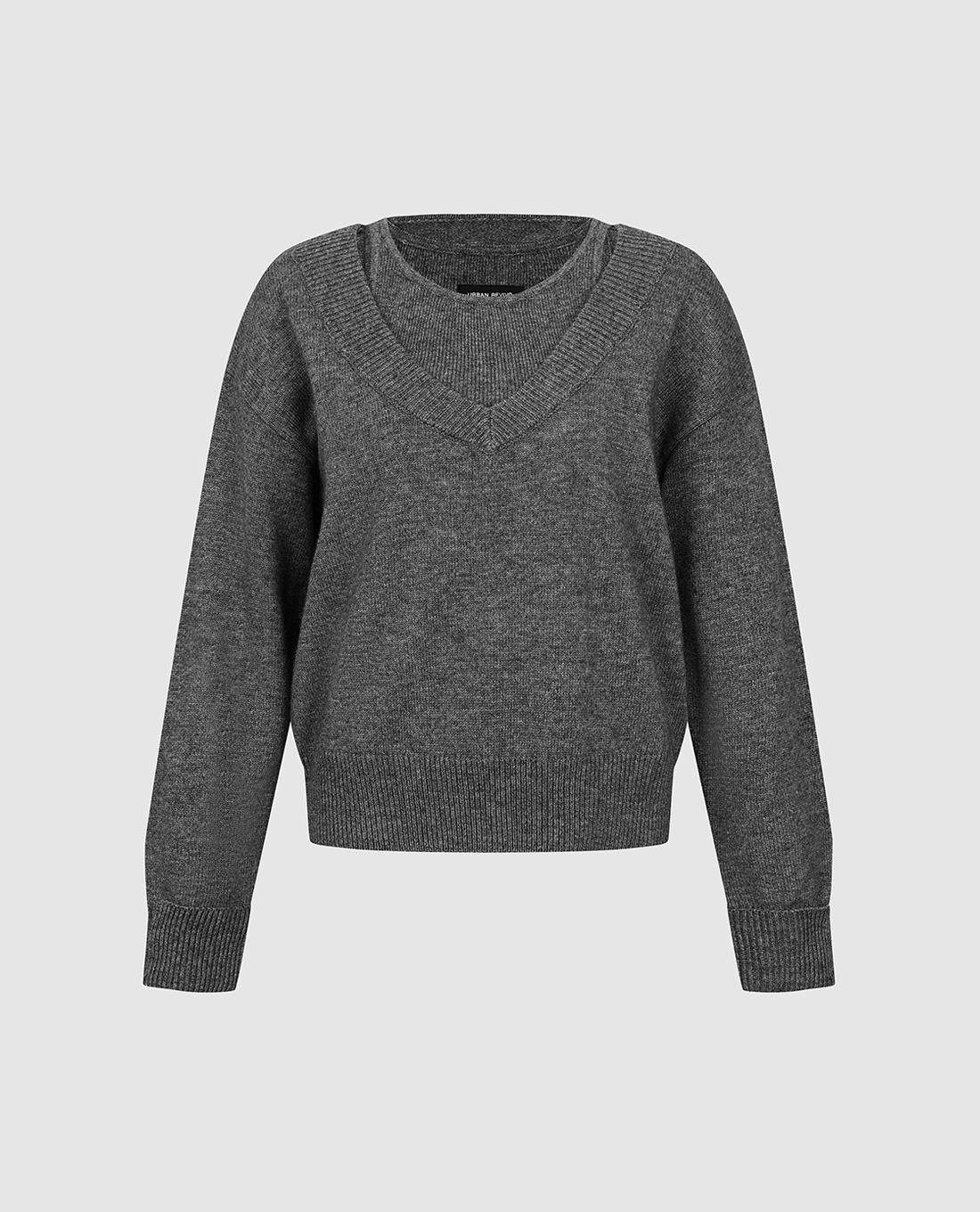 URBAN REVIVO - Áo dệt kim nữ cổ tròn tay dài phối layer