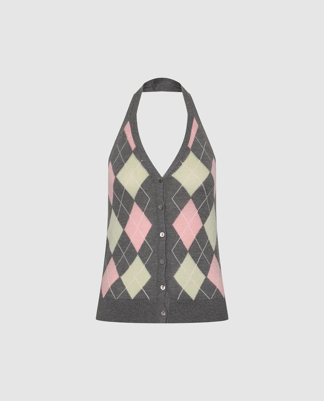 URBAN REVIVO - Áo dệt kim nữ cổ yếm phối họa tiết