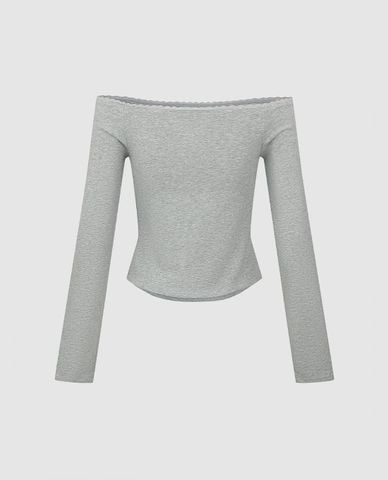  URBAN REVIVO - Áo trễ vai nữ tay dài phom ôm phối nơ 