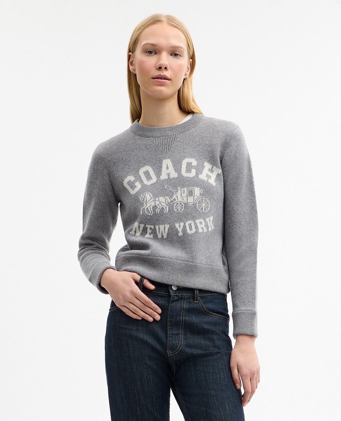 COACH - Áo sweater nữ cổ tròn tay dài Horse And Carriage