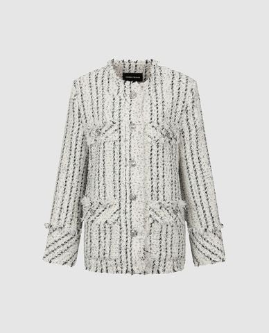  URBAN REVIVO - Áo khoác tweed nữ kẻ sọc ánh kim 