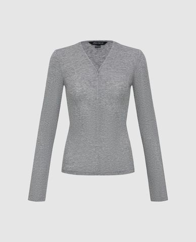  URBAN REVIVO - Áo thun nữ cổ V tay dài phom ôm 