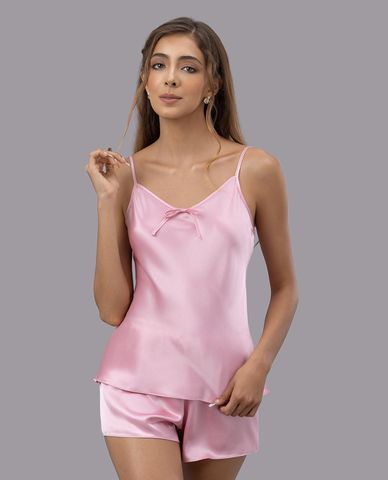  VERA - Bộ quần áo nữ ngắn mặc nhà satin trơn hai dây 