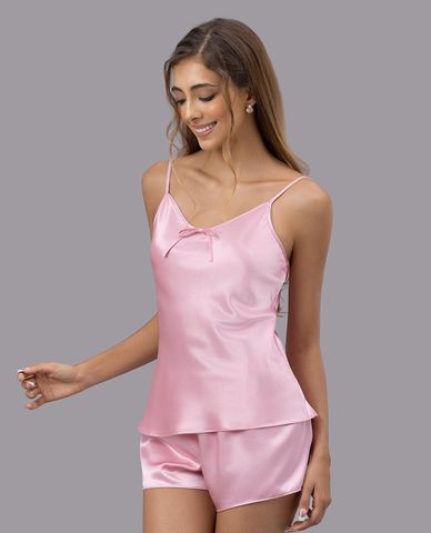  VERA - Bộ quần áo nữ ngắn mặc nhà satin trơn hai dây 