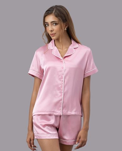  VERA - Bộ pijama ngắn nữ satin trơn tay ngắn 