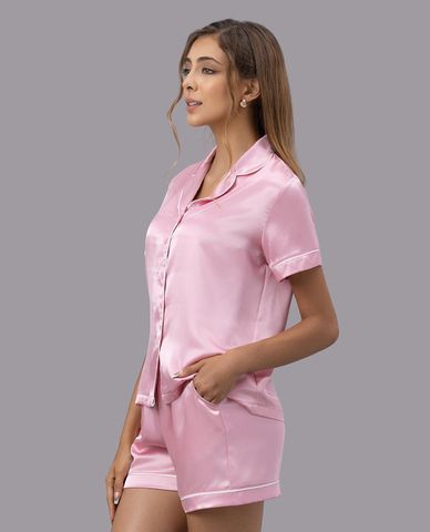  VERA - Bộ pijama ngắn nữ satin trơn tay ngắn 