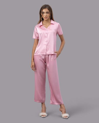  VERA - Bộ pijama dài nữ satin trơn tay ngắn 