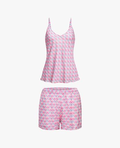  VERA - Bộ quần áo nữ ngắn mặc nhà hai dây satin in 