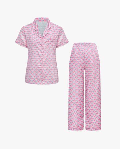  VERA - Bộ pijama dài nữ tay ngắn satin in 