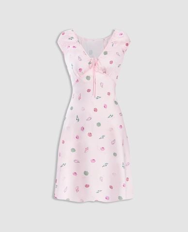  VERA - Đầm ngắn nữ mặc nhà satin in họa tiết 