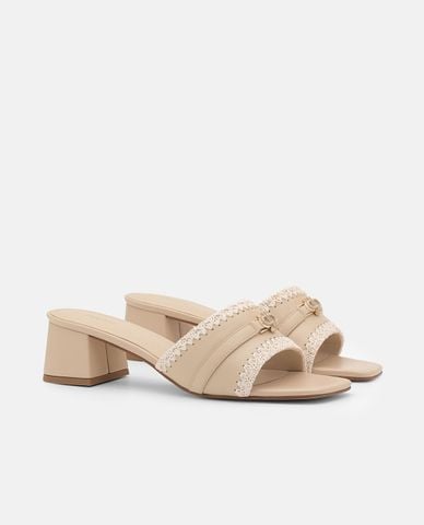  PEDRO - Giày mules cao gót nữ mũi vuông Icon Raffia 