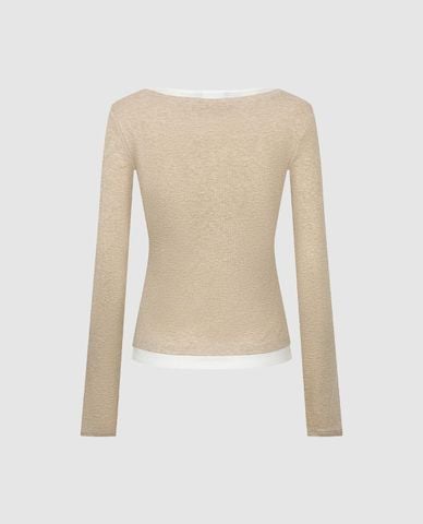  URBAN REVIVO - Áo dệt kim nữ cổ V tay dài phối layer 