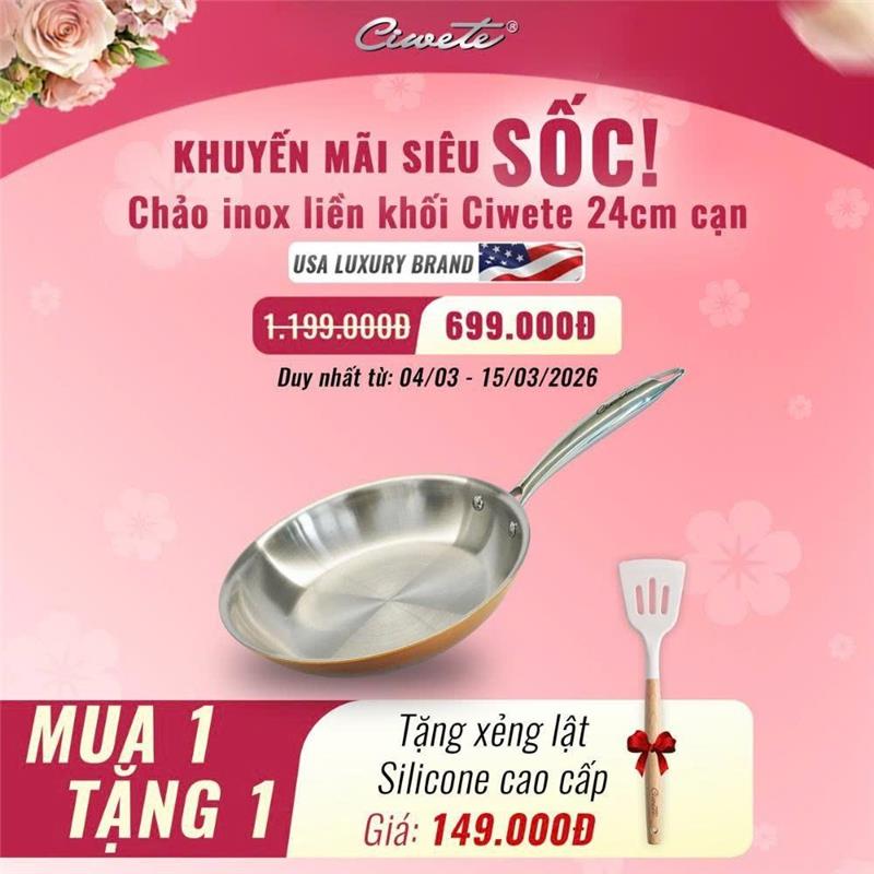 CIWETE - Chảo inox vàng đồng cao cấp 24cm
