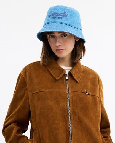  COACH - Nón bucket unisex Script Embroidered Denim 
