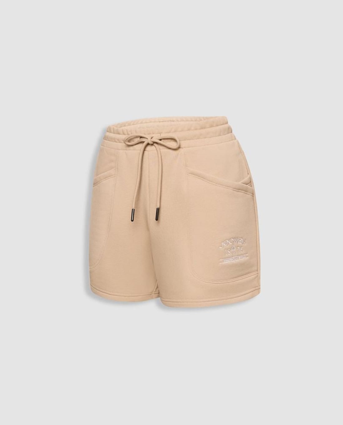 JOCKEY - Quần short nữ tập luyện lưng thun da cá thêu logo