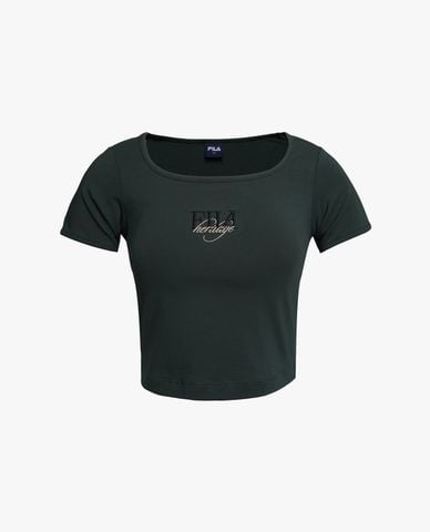  FILA - Áo croptop nữ cổ vuông phối layer Origin Club 