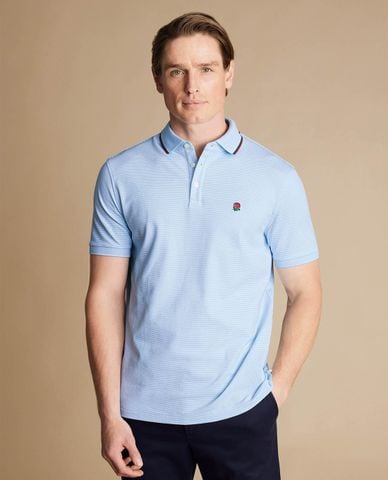  CHARLES TYRWHITT - Áo polo nam tay ngắn kẻ sọc thêu hoa 