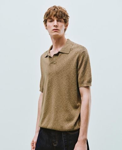  URBAN REVIVO - Áo dệt kim nam cổ bẻ tay ngắn 