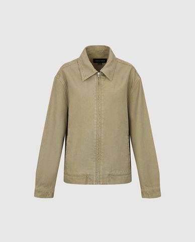  URBAN REVIVO - Áo khoác denim nam tay dài khoá kéo 