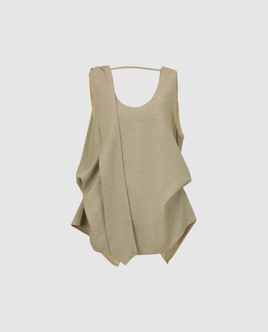  URBAN REVIVO - Áo sát nách nữ gấp nếp phối dây 