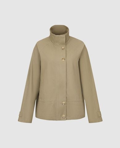  URBAN REVIVO - Áo khoác denim nữ cổ trụ tay dài phối túi 