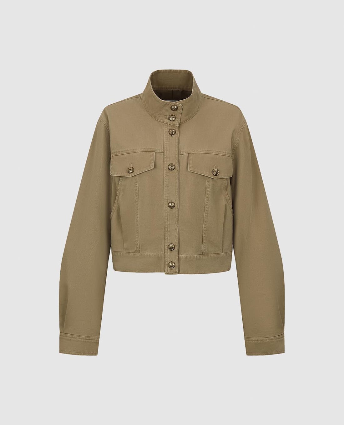 URBAN REVIVO - Áo khoác denim nữ cổ đứng túi hộp