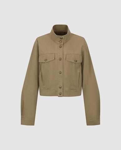  URBAN REVIVO - Áo khoác denim nữ cổ đứng túi hộp 