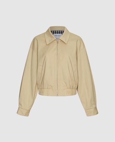  URBAN REVIVO - Áo khoác croptop nữ cổ bẻ sọc caro 