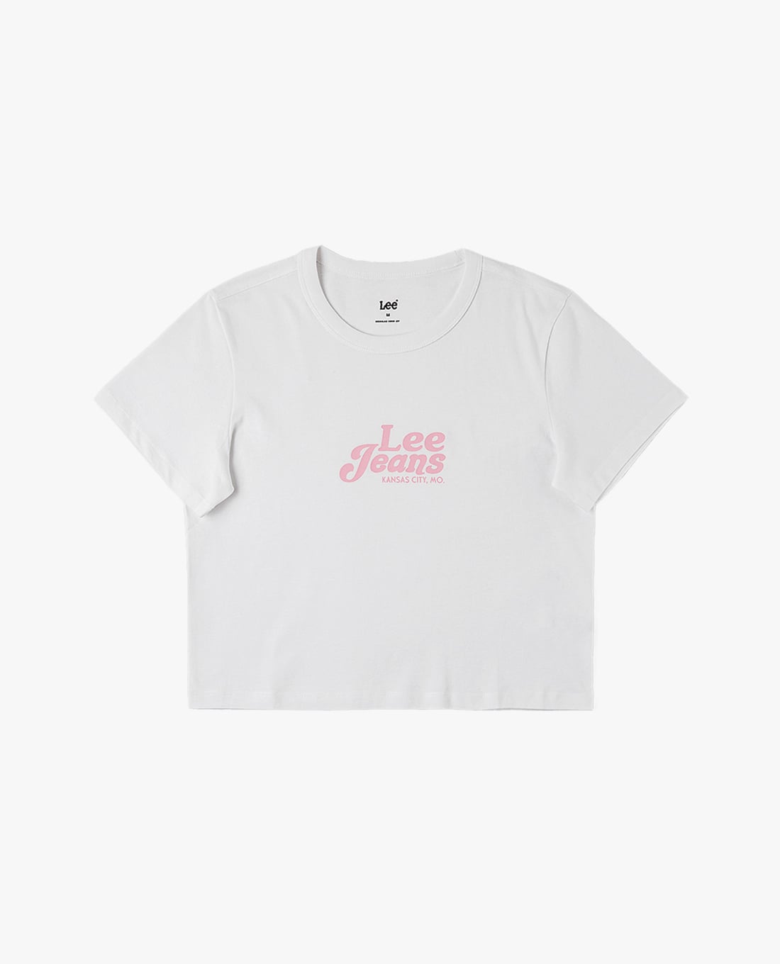 LEE - Áo croptop nữ cổ tròn tay ngắn in logo