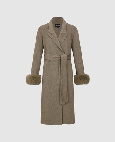  URBAN REVIVO - Áo khoác măng tô nữ dáng dài phối đai lưng 